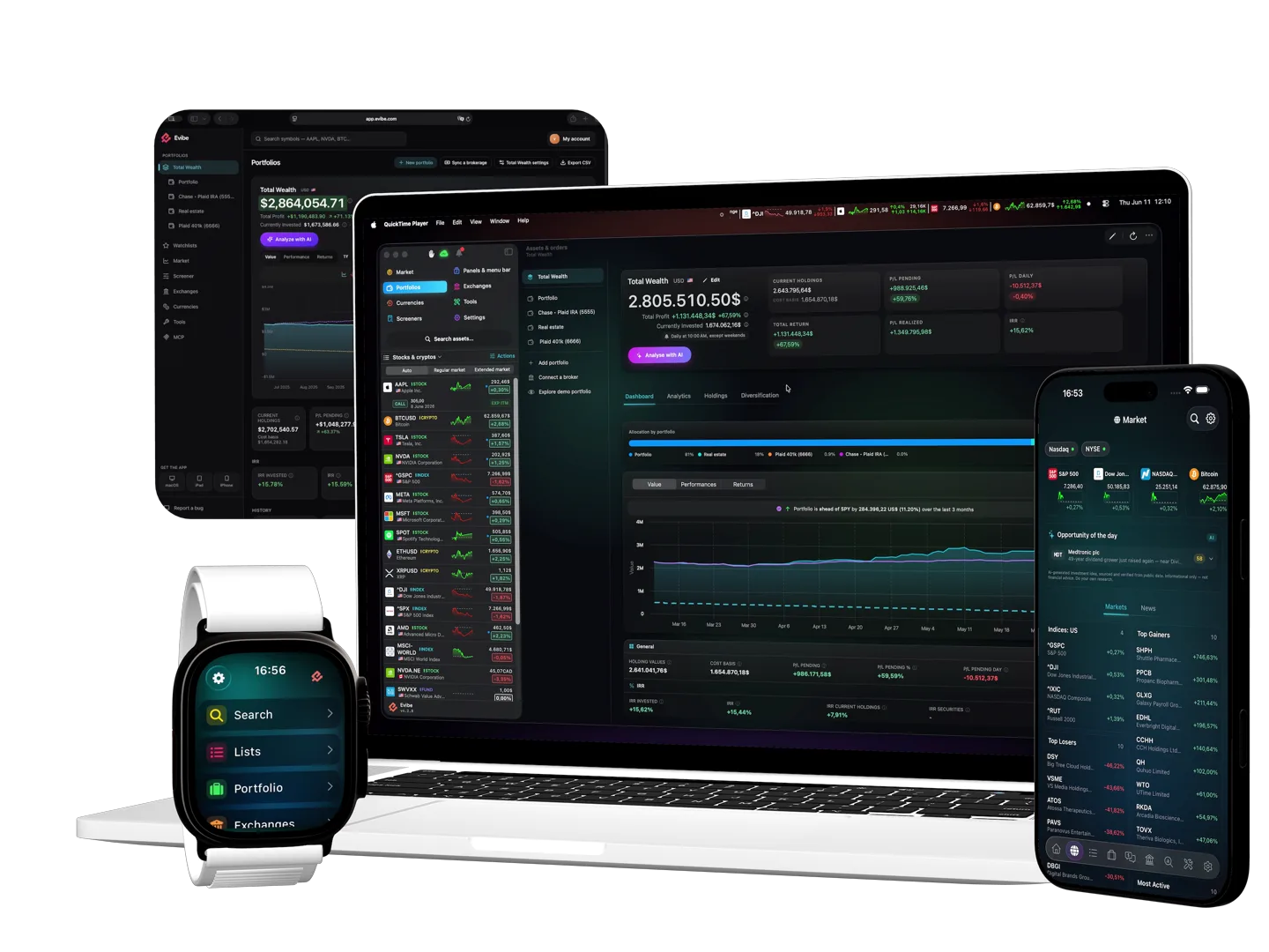 Evibe live on iPhone, Apple Watch, Mac and the web